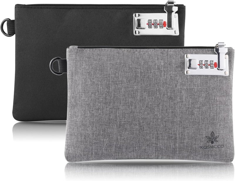 KOSMCCO 2Pcs Money Bag with Lock - 6.5x10 Inches Locking Bag Purse for Cash, Bank Deposits, Jewelry, Passports,Wallet, Medicine, Phone and Credit Cards and Valuable Storage (Black & Grey) - Image 1